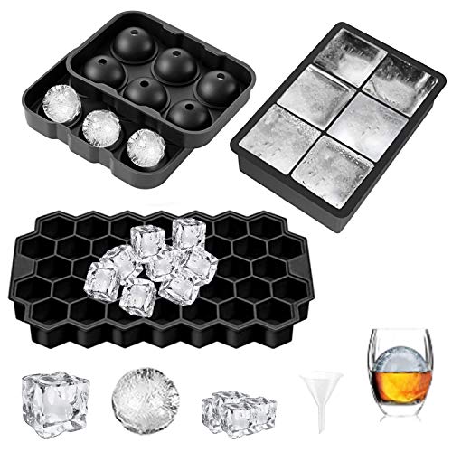 Yuning Cubitera Hielo Moldes para Cubitos de Hielo Molde, 3pcs Bandeja para Cubitos de Hielo de Silicona con Tapa, Sin BPA, para Congelarse Alimentos para Bebés,Cola,Cócteles,Whisky, Negro