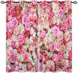 ANHOPE Flower Rose Curtains Eyelet Blackout Thermal Insulated Curtains Pink Red Floral Print Pattern Soft Soundproof Privacy Window Drapes for Kids Girls Bedroom Living Room 46 x 54 Inch 2 Panels