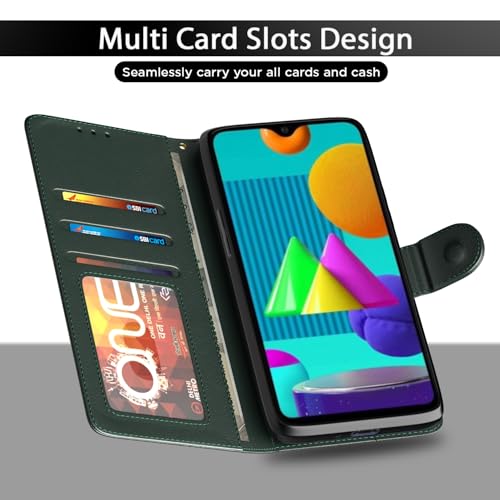 Image of Pikkme Flip Cover for Samsung Galaxy M01 Leather Finish | Inside TPU with Card Pockets | Wallet Stand and Shock Proof | Complete Protection Flip Case (Green)