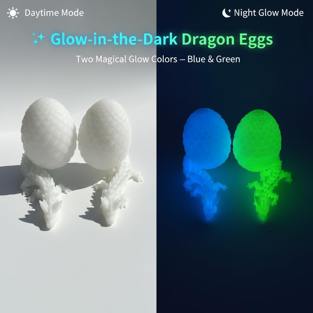 Mydethun 12 Pack 3D Printed Dragon Mystery Egg Set - 2 Rare Glow-in-the-Dark Dragons, Bulk Articulated Fidget Toys with Lore Cards, Easter Basket Stuffers, Party Favors, Classroom Prizes for Kids