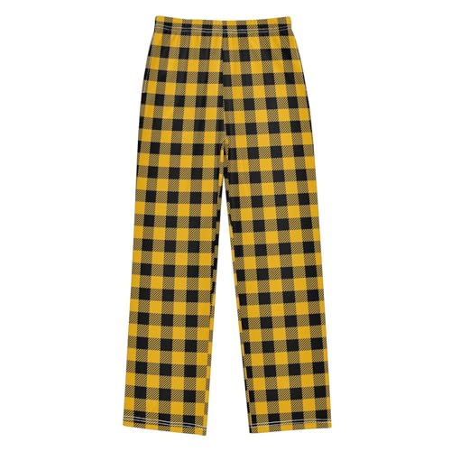 CaTaKu Boys Yellow Checkered Plaid Pants for Boys Girls Wide Leg Sweatpants Loose Fall Kids Athletic Bottoms,L
