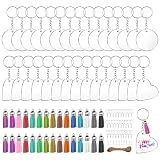 Dsaren 150 Pièces Porte-clés Acrylique Disques de Cercle Transparent avec Anneaux de Porte-clés Tassel Pendentif Anneau de Saut pour Projets de Bricolage et Artisanat (Argent)