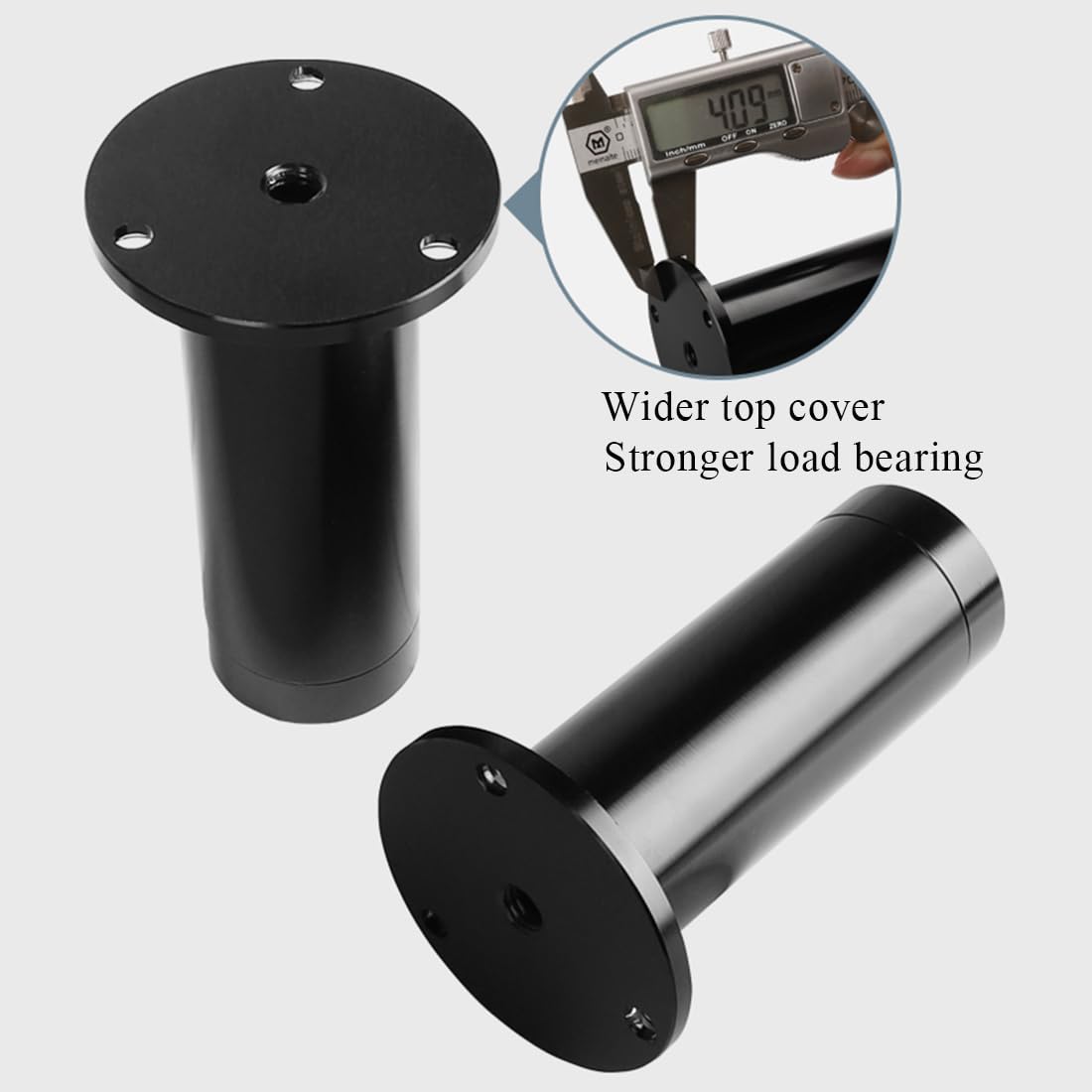 Gambe per mobili Rotonde Regolabili, Lega di Alluminio, Finitura Spazzolata, Altezza 8-30 cm, Set da 4 per tavolino/consolle, Viti Incluse, Supporto Robusto, Design Moderno