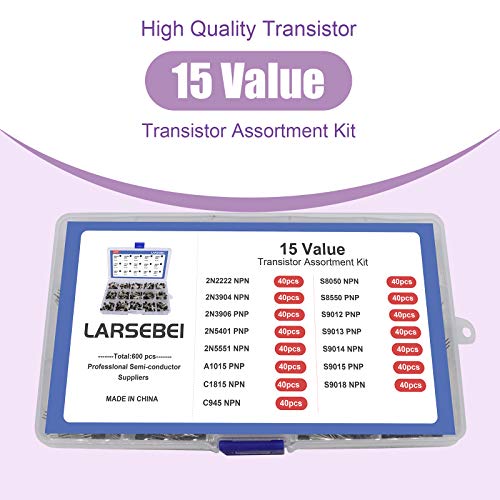 LARSEBEI 600-Piece 15 Values Transistors Assortment Kit Box Including 2N2222-S9018 NPN PNP Power General Purpose Transistors - Thumbnail 7