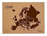 Marrón Miss Wood Mapa de Europa de Corcho, Pino, Marrón, L-45x60CM