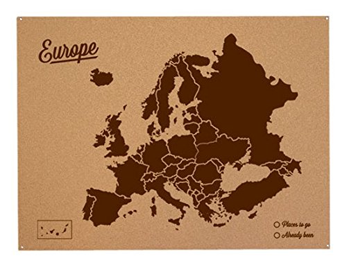 Miss Wood Woody Map L  Carte du Monde en liège avec Motif Europe, Couleur Marron