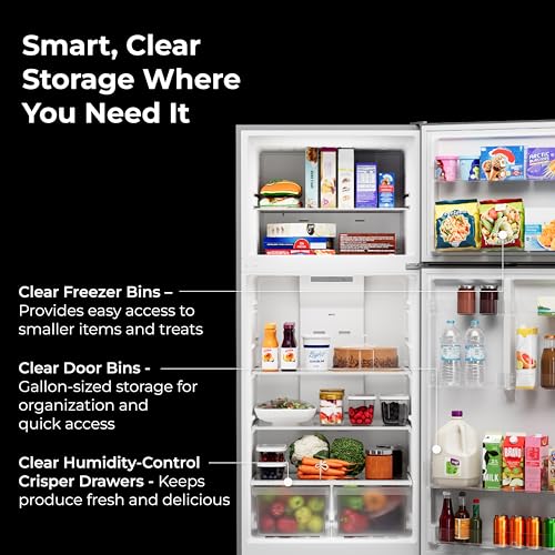 Image of Kenmore 30 inch Top Mount Refrigerator with Freezer - Adjustable Shelving, Humidity-Controlled Crispers, LED Lighting, ENERGY STAR Certified, 20.2 cu. ft. Capacity - Fingerprint Resistant Metallic Steel