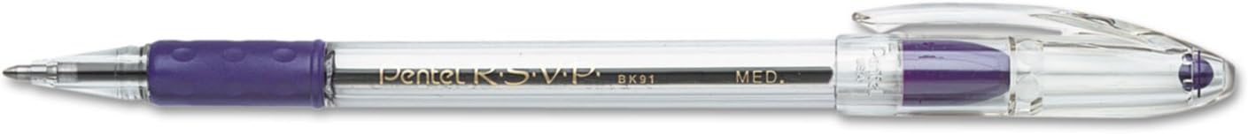 Pentel BK91V R.S.V.P. Stick Ballpoint Pen, 1mm, Trans Barrel, Violet Ink, Dozen
