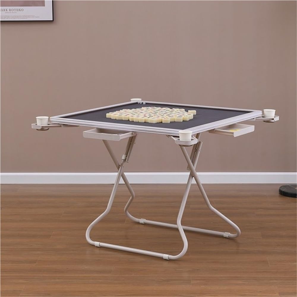 Folding Card Table for 4 People, Square Mahjong Table with Four Drawers and Ashtray, Portable Domino Table with Silent Velvet Tabletop, Folding Table for Poker Cards, Board Games(Gray)