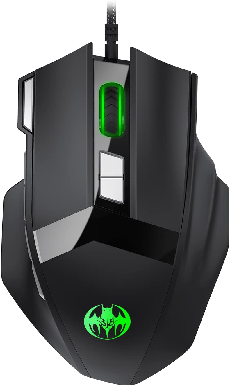 Wired Gaming Mouse, Usb Cable Gaming Mouse Mice,7 RGB Light, Led Optical Breathing Light, 7200DPI Optical Sensor, 8 Programmable Buttons Compatible Mac Pro Gamer PC Laptop Notebook(Classic Black) (C)