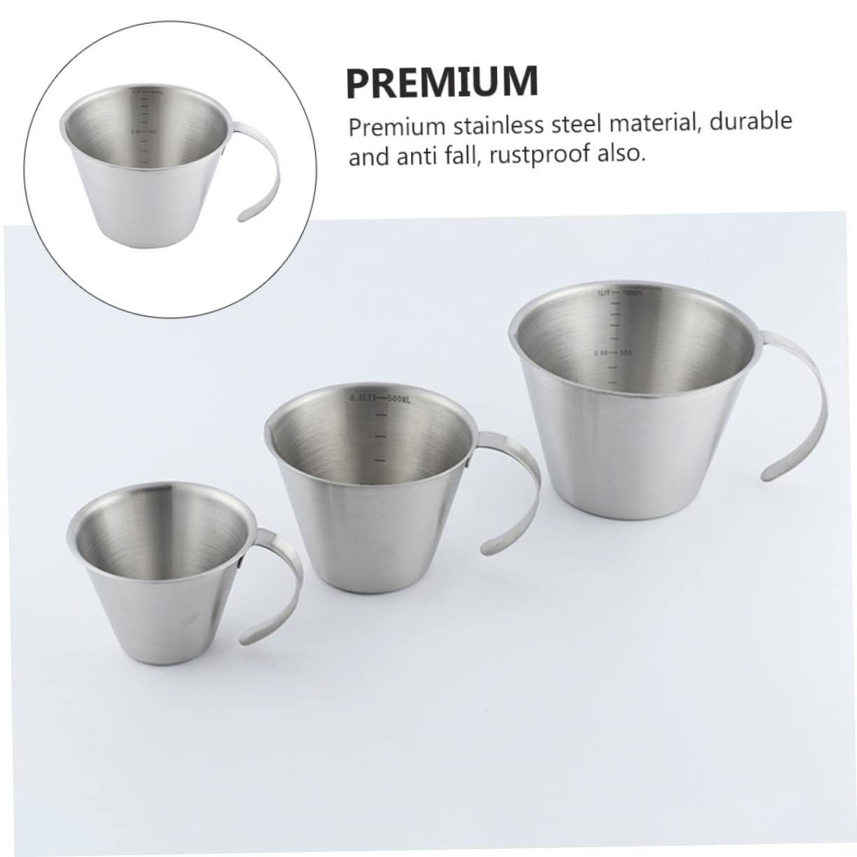 2piezas Vaso Medidor Inoxidable Taza De Graduada Jarra Resistente y De Limpiar Para Cocina