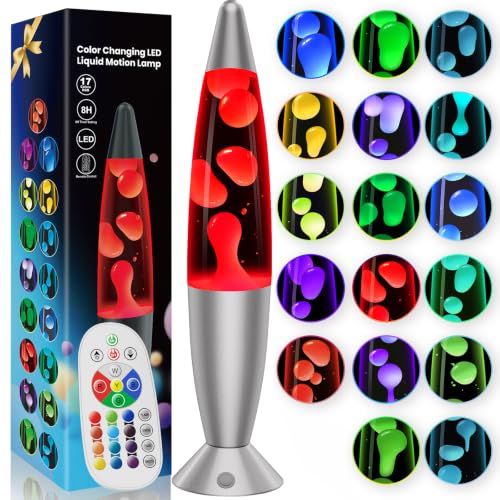 Image of 17 Colors LED Liquid Motion Lamps Multi Color Changing Table Retro Lamp for Kids Adults Bedroom Office Decor, 13.5 Inch Small Silver Relax Night Light Sensory Mood Nightlight with 8H Timing