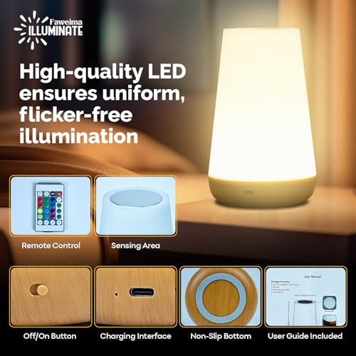 Faweima Illuminate Led Night Light Touch Lamp - Smart Touch Cordless Rechargeable Lamp For Bedroom Night Stand With Remote Control thumb #2