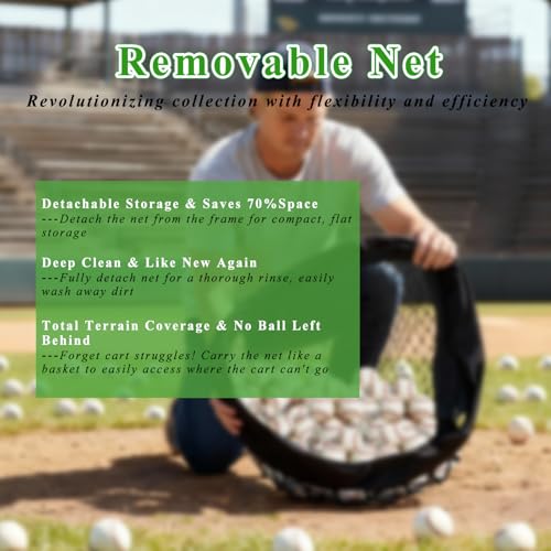 JOSPOW Baseball Cart with Wheels, Holds 300+ Baseballs or 150 Softballs, Heavy-Duty with Steel Frame Baseball & Softball Cart, Portable Ball Cart Storage for Field & Training by JOSPOW - Image 4