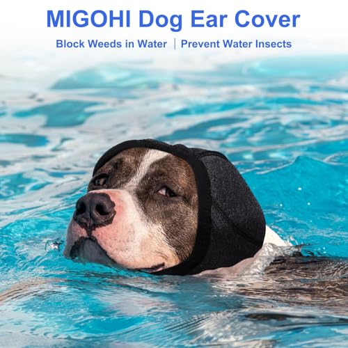 Image of MIGOHI Dog Calming Hoodie,Dog Ear Muffs Noise Protection, S | Durable Ear Cover for Hematoma, Adjustable Sound Proof Ears Covers for Dogs, Fireworks, Travel, Grey