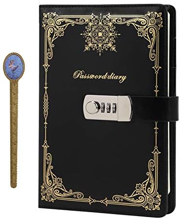 A5 Vintage Leather Journal with Combination Lock Digital Password Journal with Bookmark Pen Loop Retro Privacy Notebook Writing Travel Diary Locking Journal, 100 Sheets