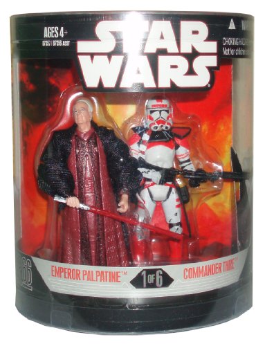 Star Wars Year 2006 Exclusive Order 66 Canister Series 1 (#1 of 6) 2 Pack 4 Inch Tall Action Figure - EMPEROR PALPATINE with Red Lightsaber and COMMANDER THIRE with Blaster Rifle