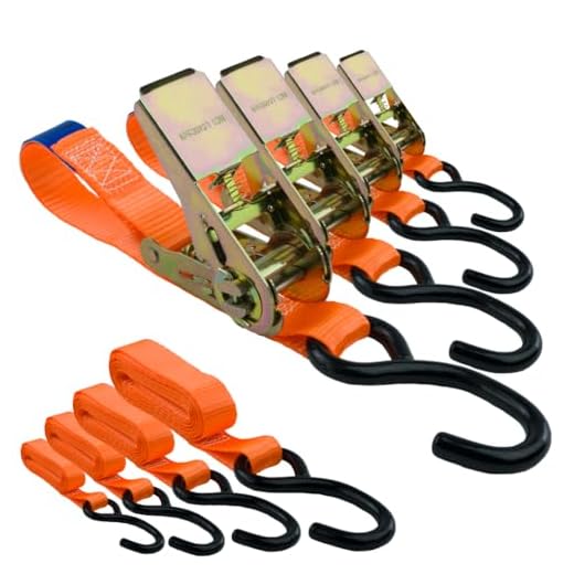 Spanngurte mit Ratsche und Haken 4er Set, 25mm breit 3m lang, bis 700kg, Spanngurt-orange, Zurrgurte für Ladungssicherung, Spanngurte mit Haken, Gurtband, Zurrgurt 3m - TÜV Rheinland geprüft