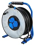 as - Schwabe 10729 Profi IronCoat Metall Kabeltrommel, 40 m Gummischlauchleitung H07RN-F 3G1.5, IP44 für Bau/Gewerbe/Aussenbereich