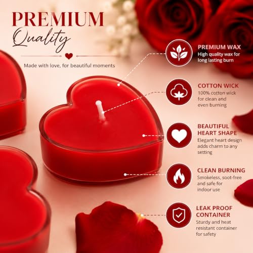Image of Bindian Candle Heart Shaped Tea Light Candles for Decoration Smokeless Tealight Candles for Valentine Day, Home Decor, Anniversary Decoration Items, Aromatic Candles Set, Candle Light Dinner (10 Pcs)