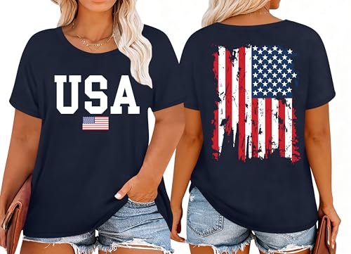 Image of Ithalt Patriotic Plus Size Shirts for Women 250th Anniversary USA Shirts American Flag Tshirt USA Short Sleeve Tops