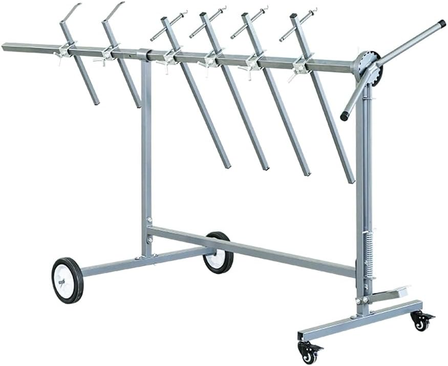 Portable Rotating Display Stand with Wheels for Automotive Panels and Garage Organization