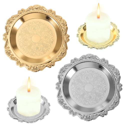 EIHI 2 Piezas Portavelas, Porta Velas, Metal Candelabros para Velas Decorativos, Pedestal de Metal Soporte Vela Oro et Plata, Candelero Platos Candelabro Redondo para Velas de Pilar