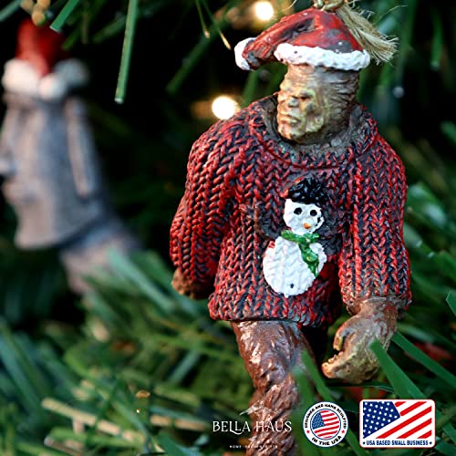 Bella Haus Design 3” Bigfoot Wearing Ugly Christmas Sweater Christmas Tree Ornament| Tree Figurines Resin Ornament (Ugly Sweater) #TOP5