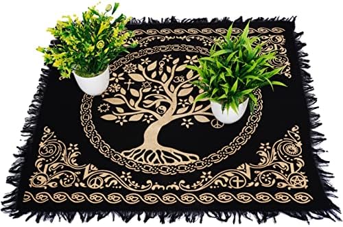 ASAV Tree of Life Dry Tree Tarot Card Altar Cloth 18x18 Inches Table Napkin Witchcraft Supplies Cotton Table Cloth Square (Celtic Tree of Life (Golden), 18X18 Inches (46x46 Cm))