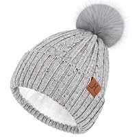 Bequemer Laden Bonnet Hiver Femme - Bonnets Chauds Tricotés avec Double Doublure Polaire, Mignons Pompon Cadeau Femme
