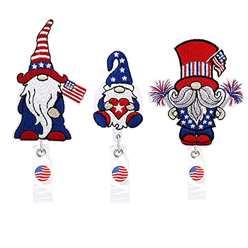 4Th Of July Badge Reel, Patriotic Nurse Badge Reel, American Flag Gnome Retractable Name Card Badge Holder Reel With Alligator Clip, 24 Inches Thick Pull Cord #TOP4