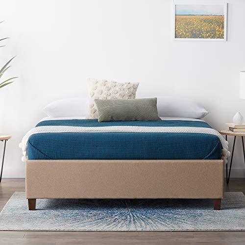 Lucid Upholstered Platform Bed With Slats – Wood Construction – Linen Inspired Fabric – No Box Spring Required – Compatible With Adjustable Bases #TOP2