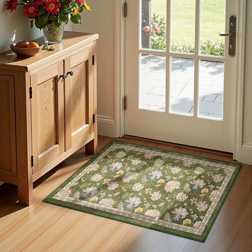jinchan Elora 2x3 Washable Rug, Floral Entryway Kitchen Rug, Green