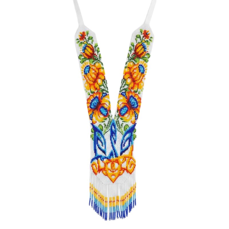 Collier ukrainien Gerdan floral multicolore en perles ethniques pour femme