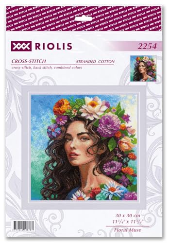 Image of RIOLIS - Floral Muse 2254, Floral Cross Stitch Kits 11 inch x 11 inch, Cross Stitch Kits for Beginners & Advanced, Crossstitching Kits Adult, Counted Stitching Kits, Flowers Embroidery Kit