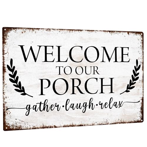 jirteax Welcome To Our Porch Sign,Front Porch Wall Decor,Welcome Sign for Front Porch,Retro Metal Outdoor Rustic Farmhouse Home Decor,12x8 Inch