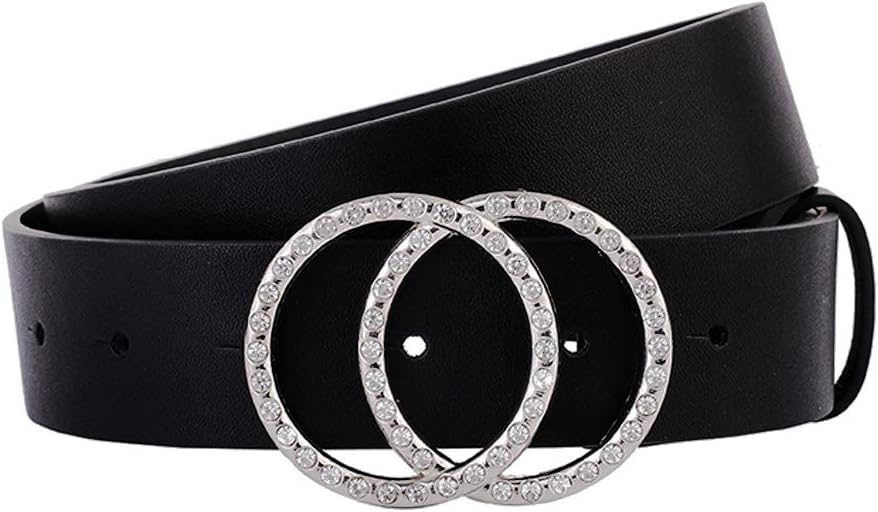 Earnda Women's Leather Belts Double O-Ring Silver Buckle Belt for Jeans DressesLarge
