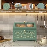 MROJISC Green Bread Bin, Wooden Bread Bin Double Layer with Transparent Window, Large Breadbox Bread Bins for Kitchen Countertop Food Storage - Image 3