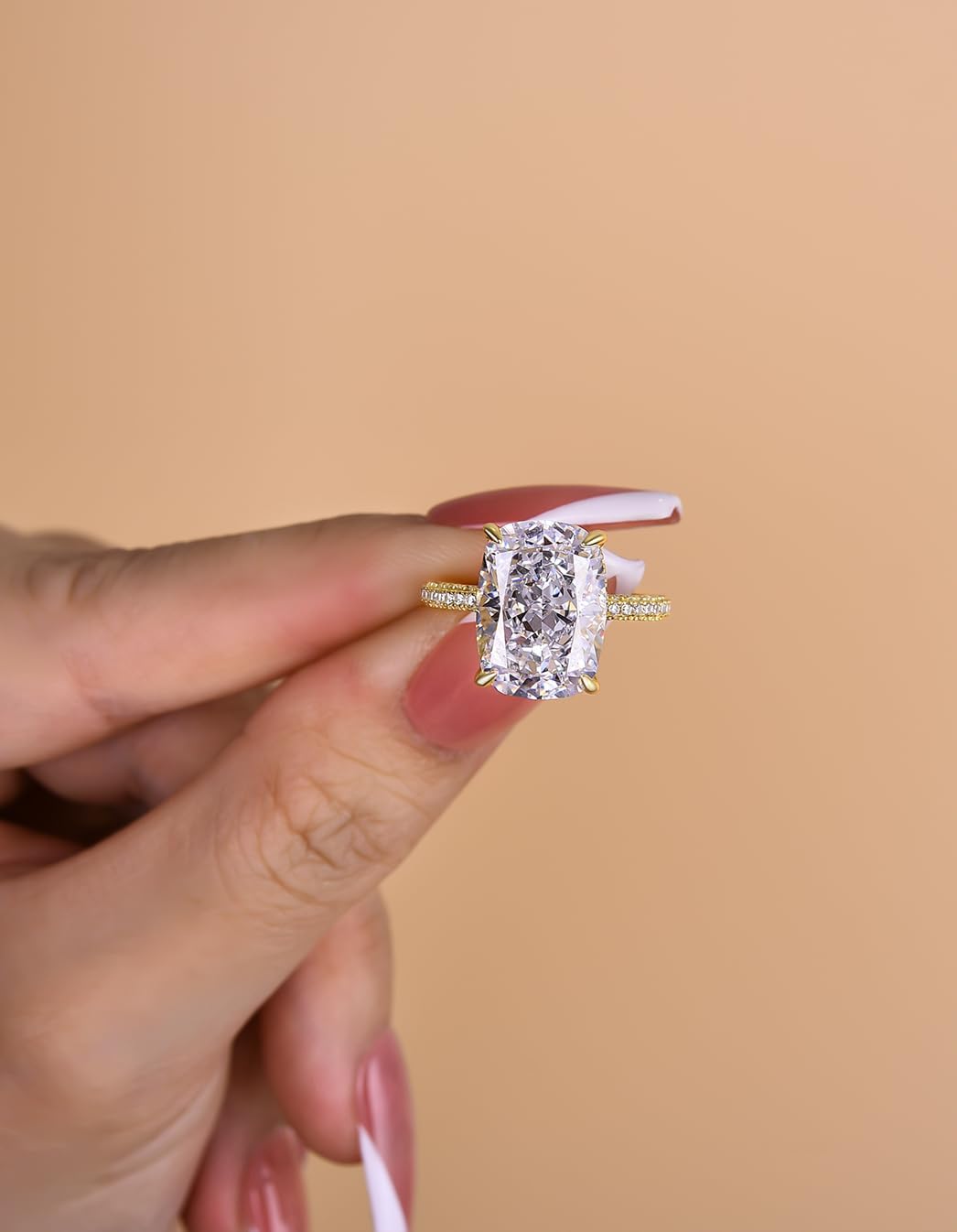 4CT/7CT Elongated Cushion Cut Engagement Ring for Women, S925 Silver 5A Grade Cubic Zirconia Promise Rings - Image 4