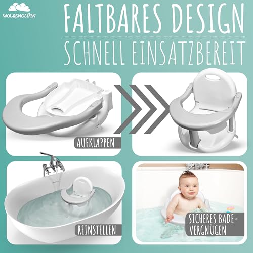 WOLKENGLÜCK® Badewannensitz Baby ab 6 Monate - ergonomischer Anti-Rutsch-Badesitz mit starken Saugnäpfen für Dusche oder Badewanne [belastbar bis 20 kg]