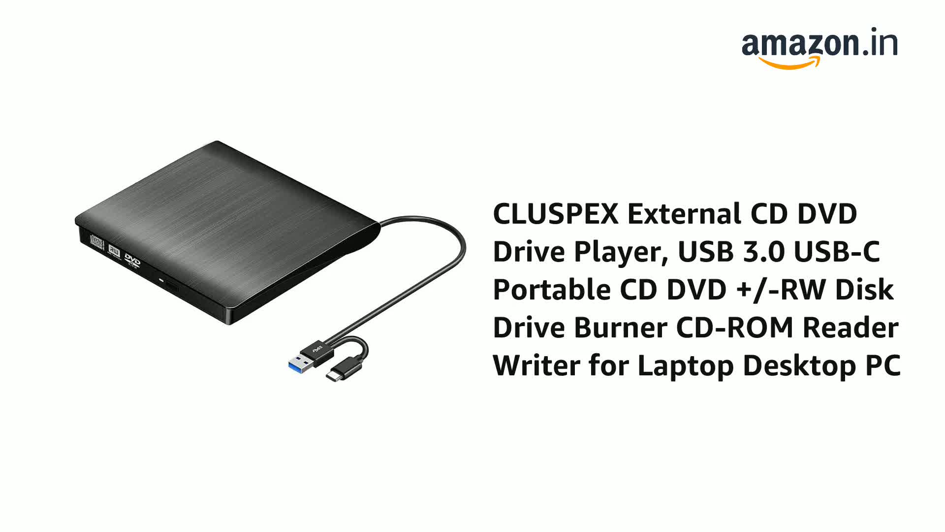 CLUSPEX External DVD Drive Player, USB 3.0 USB-C Portable CD/DVD