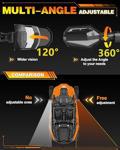 Braveway Utv Side Mirrors With Led Lights, O-Shaped Bracket Fit All 1.5-2.5" Roll Bar Cage, Amber White Green 3 Modes Compatible With Side By Side Polaris Rzr Ranger Kawasaki Teryx Mule Can-Am X3 #TOP2