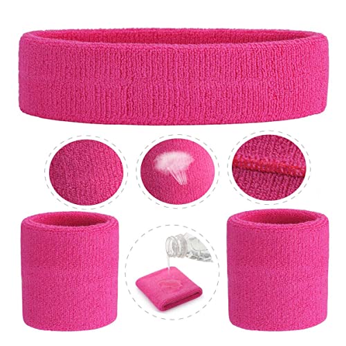 image for ONUPGO Pink Sweatband Set (3 Pieces) Cotton Headband/Wristbands for Me