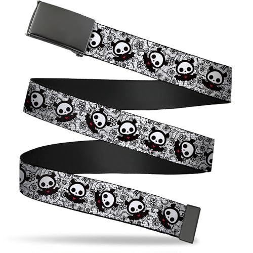 Buckle-Down Skelanimals Belt, Flip Web Belt Skelanimals Diego the Bat Lace Print White Black