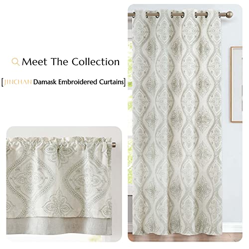 Jinchan JC009DYM-DMEMB-5018C04 Linen Valance Curtain 18 Inch Length Medallion Damask Embroidered Kitchen Valance thumb #7