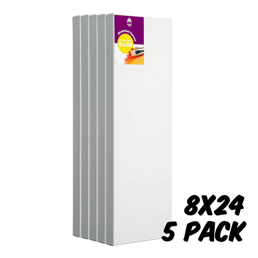 Markin Arts Finesse 1.5" Profile Swedish Solid Wood Acid/Discolor Free 100% Grade A Cotton Titanium Acrylic Gesso Primed Tabletop Vertical Horizontal Long Stretched Decor Art Canvas 8x24" 5-Pack