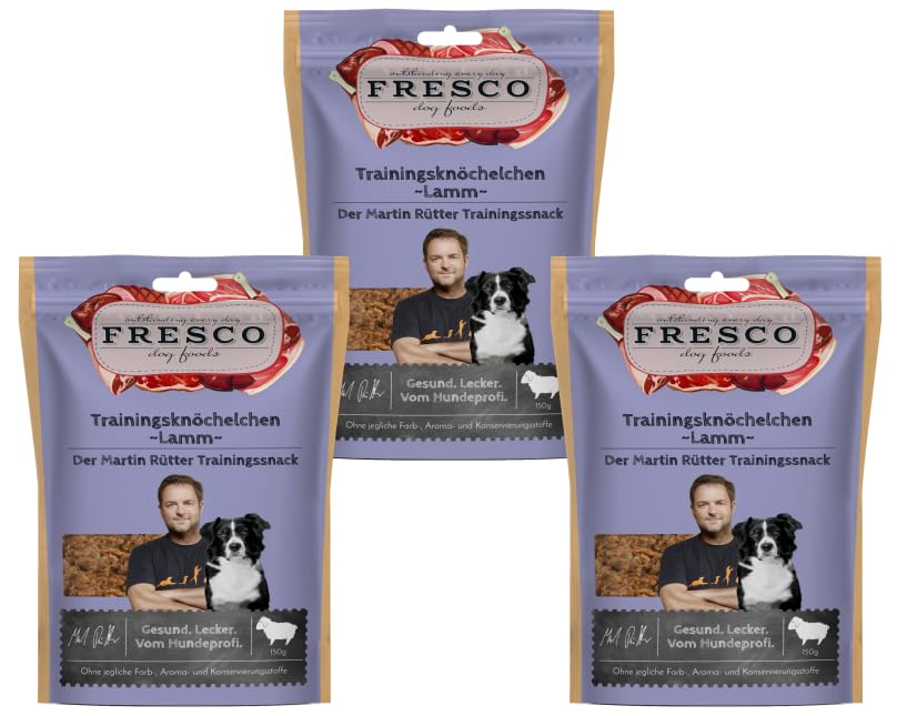 Fresco Martin Rütter Trainingsknöchelchen Lamm | 3er Pack | 3 x 150 g | Natürlicher Monoproteinsnack aus Lammfleisch | Leckerer Snack für Hunde…