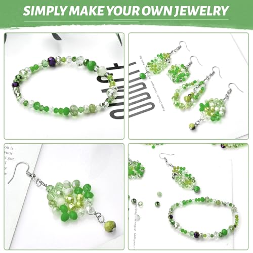 500PCS Crystal Glass Beads, 4mm Faceted Round Colorful Craft Beads for Jewelry Making, Bracelets, Necklaces, DIY Projects (Green)