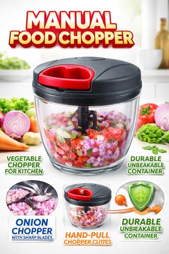 Image of Polypropylene Chopper, Large Handy and Compact Chopper with 3 Blades for Effortlessly Chopping Vegetables and Fruits for Your Kitchen (10297, Black, 1000 ml)