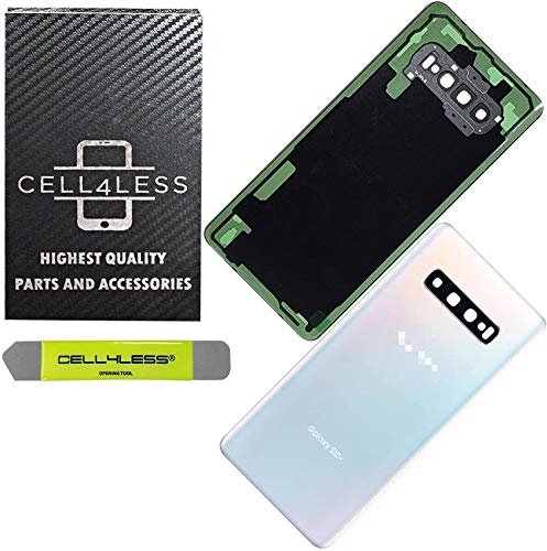 CELL4LESS Back Glass Replacement for The Galaxy S10+ Plus Model SM-G975 Including Camera Frame, Lens, Removal Tool (Prism White)